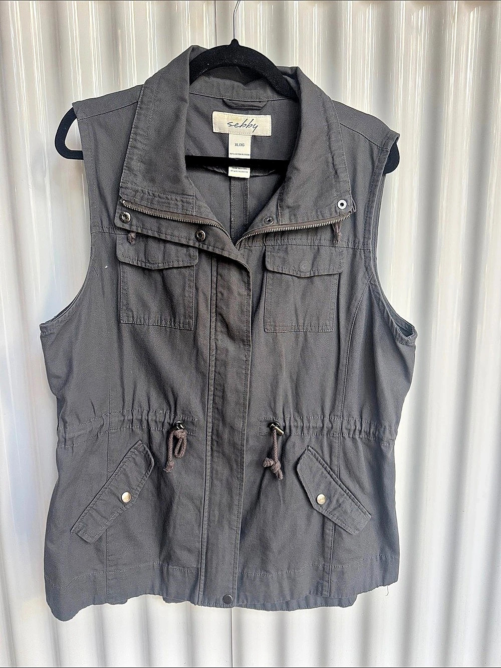 Sebby 100% Cotton Utility Cargo Vest in Gray Size XL Like New S1